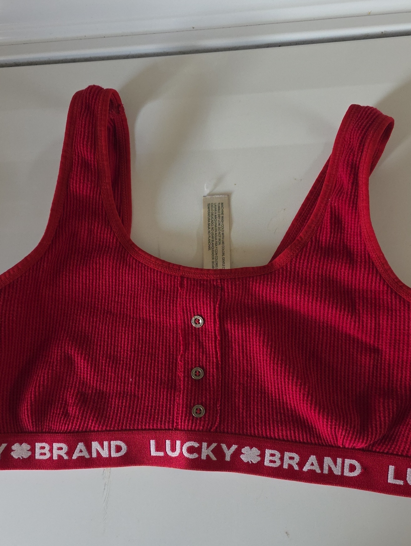 Lucky Brand Red Ribbed Button-Front Crop Tank